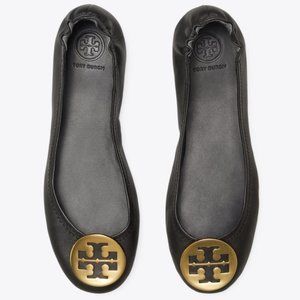 NEW Tory Burch Reva Ballet Flats Black/Gold